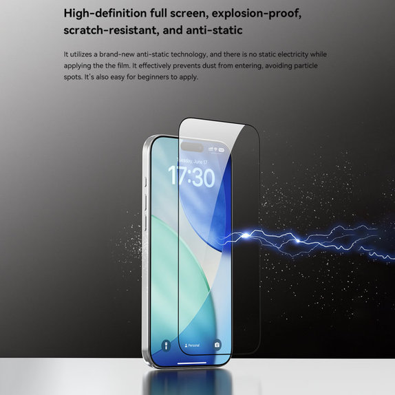 Kaljeno steklo FullCover z aplikatorjem za iPhone 17, Devia
