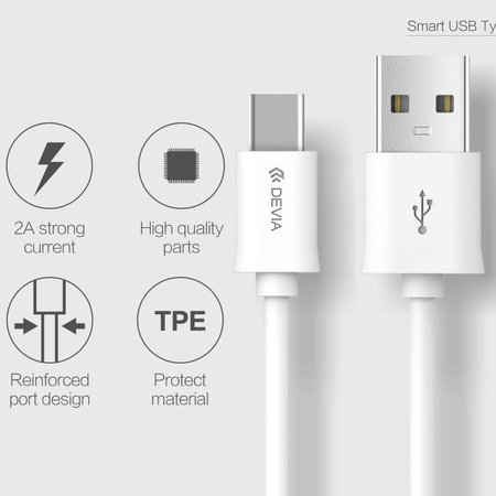 USB / USB-C kabel Smart, 2.1A, 1m, bel, Devia