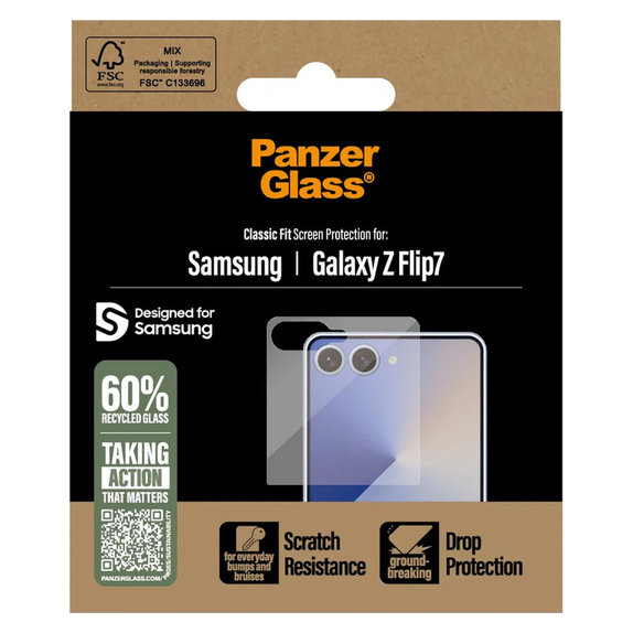 Kaljeno steklo Classic Fit za Samsung Galaxy Z Flip7, Prozorna, PanzerGlass