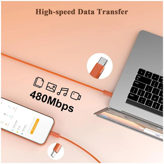 Kabel USB-C / USB-C s hitrim polnjenjem, PD 60W, 2 m, oranžen