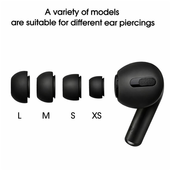 Nadomestni silikonski ušesni nastavki za Apple AirPods Pro in Pro 2, komplet (L, M, S, XS), črni