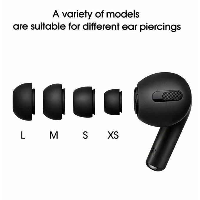 Nadomestni silikonski ušesni nastavki za Apple AirPods Pro in Pro 2, komplet (L, M, S, XS), črni