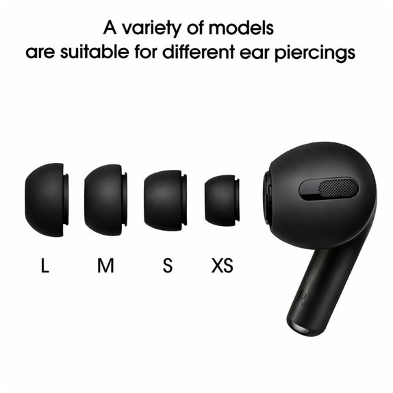 Nadomestni silikonski ušesni nastavki za Apple AirPods Pro in Pro 2, komplet (L, M, S, XS), črni