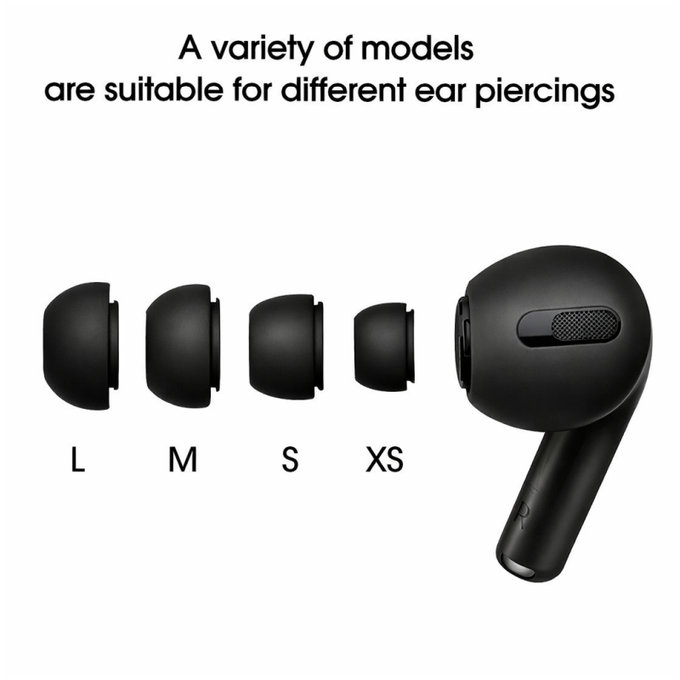 Nadomestni silikonski ušesni nastavki za Apple AirPods Pro in Pro 2, komplet (L, M, S, XS), črni