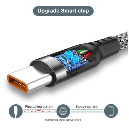 USB-C / USB-C kabel, 6A, 2m, siv