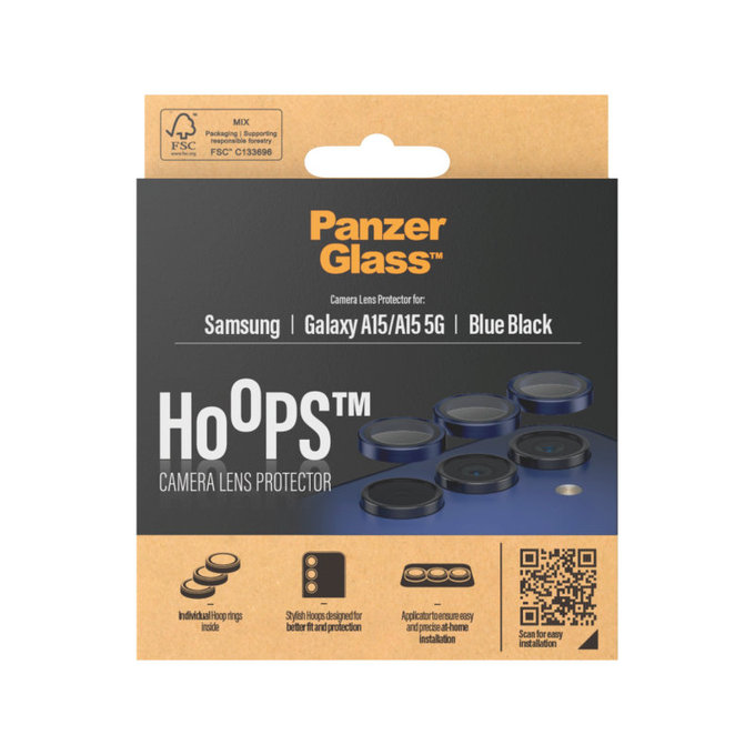 Zaščita objektiva kamere Hoops za Samsung A15/A15 5G, Modra/Črna, PanzerGlass