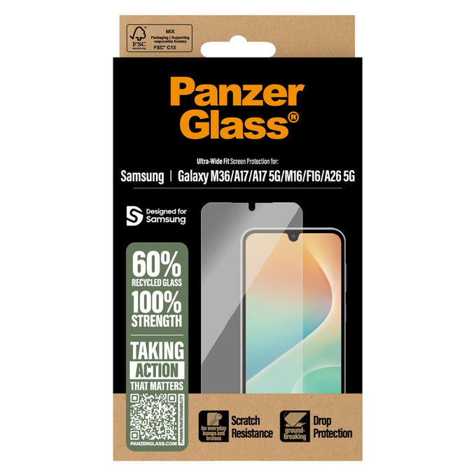 Kaljeno steklo UWF za Samsung Galaxy M15 5G/F15 5G/A26 5G/A16/A16 5G, Črna, PanzerGlass