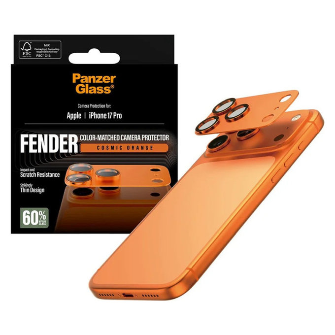 Zaščita objektiva Fender za iPhone 17 Pro, Oranžna, PanzerGlass