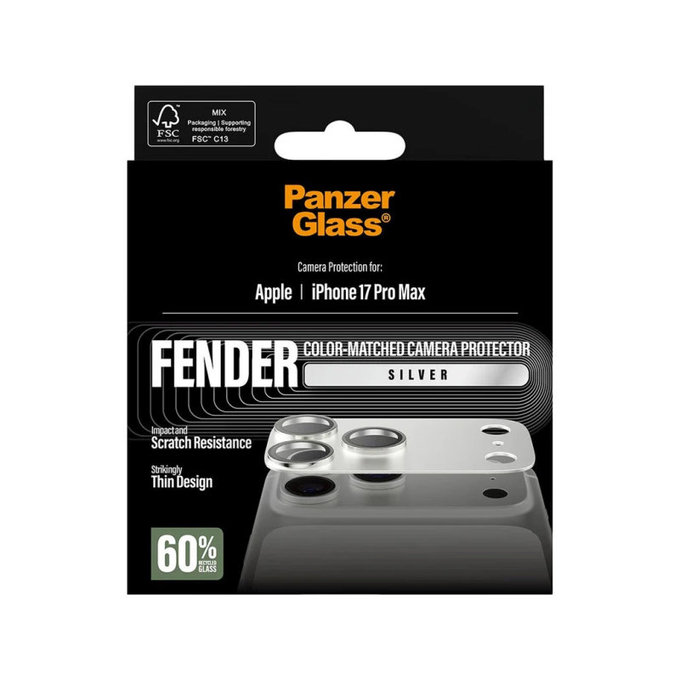 Zaščita objektiva Fender za iPhone 17 Pro Max, Srebrna, PanzerGlass