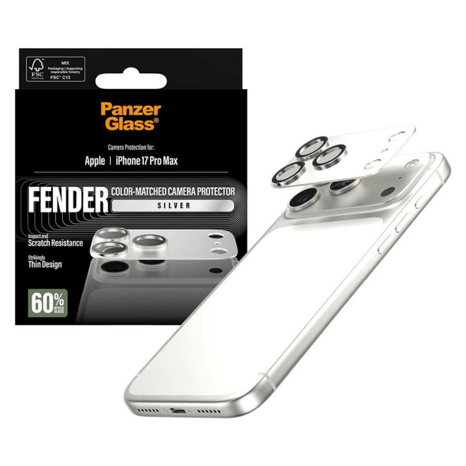Zaščita objektiva Fender za iPhone 17 Pro Max, Srebrna, PanzerGlass