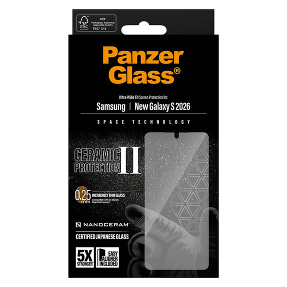 Kaljeno steklo UWF Ceramic z aplikatorjem za Samsung Galaxy S26, Prozorna, PanzerGlass
