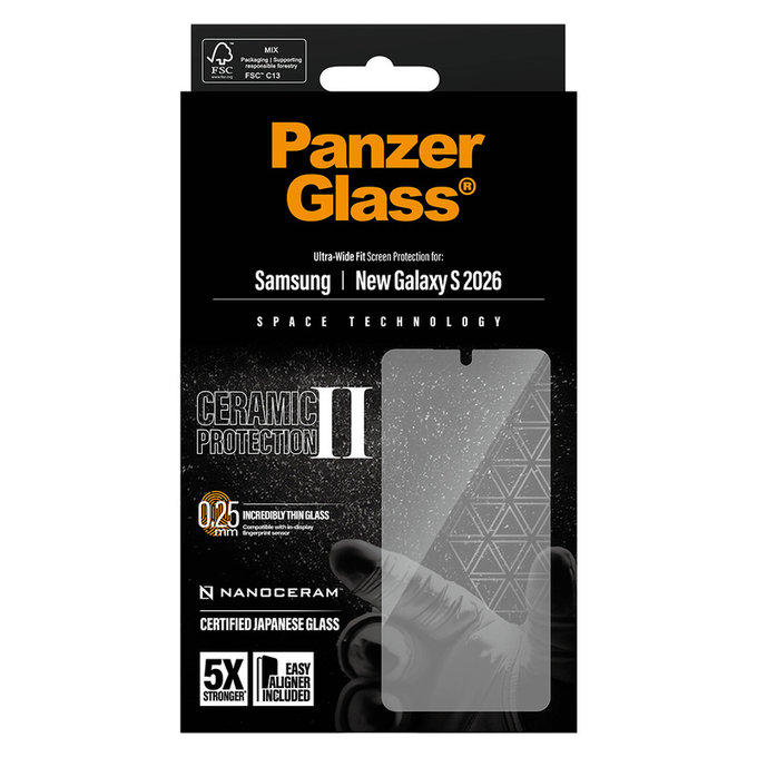 Kaljeno steklo UWF Ceramic z aplikatorjem za Samsung Galaxy S26, Prozorna, PanzerGlass