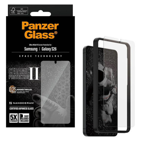 Kaljeno steklo UWF Ceramic z aplikatorjem za Samsung Galaxy S26, Prozorna, PanzerGlass