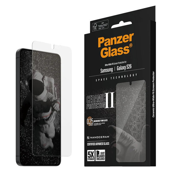 Kaljeno steklo UWF Ceramic z aplikatorjem za Samsung Galaxy S26, Prozorna, PanzerGlass