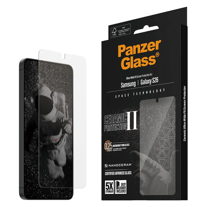 Kaljeno steklo UWF Ceramic z aplikatorjem za Samsung Galaxy S26, Prozorna, PanzerGlass