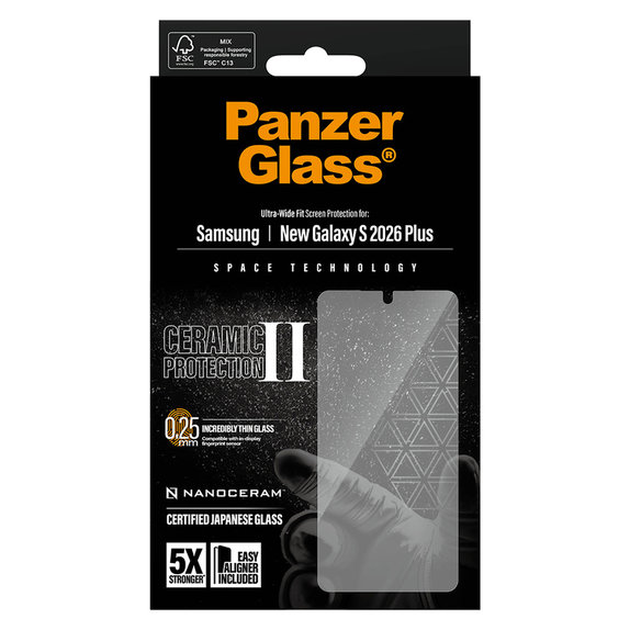 Kaljeno steklo UWF Ceramic z aplikatorjem za Samsung Galaxy S26+, Prozorna, PanzerGlass