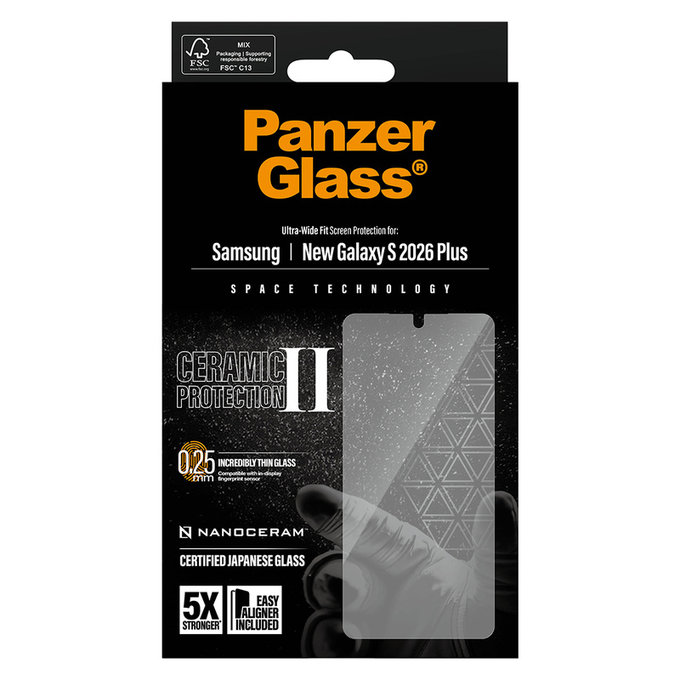 Kaljeno steklo UWF Ceramic z aplikatorjem za Samsung Galaxy S26+, Prozorna, PanzerGlass