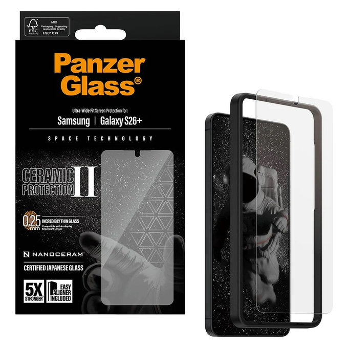 Kaljeno steklo UWF Ceramic z aplikatorjem za Samsung Galaxy S26+, Prozorna, PanzerGlass