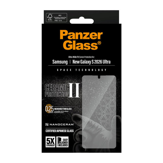 UWF Ceramic II kaljeno steklo s Fastfit za Samsung S26 Ultra, Prozorna, PanzerGlass