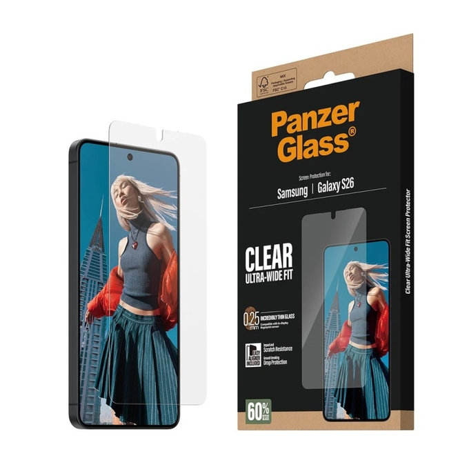 PanzerGlass - UWF kaljeno steklo z aplikatorjem za Samsung Galaxy S26, prozorno