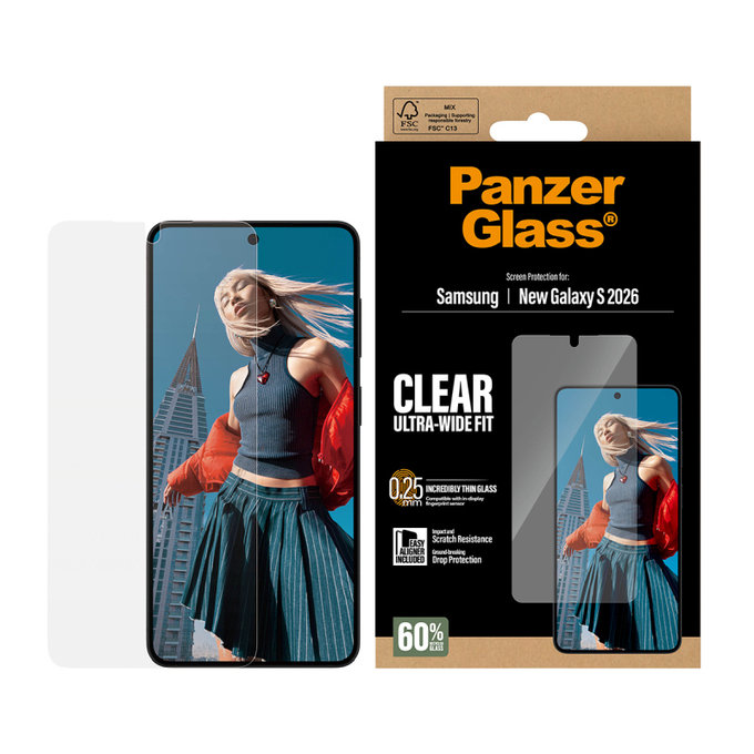 PanzerGlass - UWF kaljeno steklo z aplikatorjem za Samsung Galaxy S26, prozorno