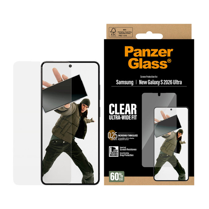 UWF kaljeno steklo z aplikatorjem za Samsung S26 Ultra, Prozorna, PanzerGlass
