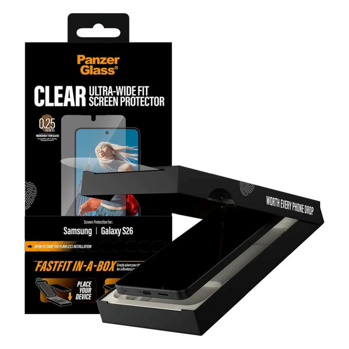 UWF kaljeno steklo s FASTFIT In-A-Box za Samsung S26, Transparent, PanzerGlass