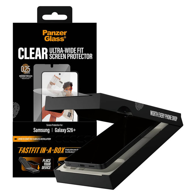 Kaljeno steklo UWF s Fastfit In-A-Box za Samsung Galaxy S26+, Prozorna, PanzerGlass