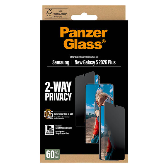 Kaljeno steklo UWF 2-Way Privacy z aplikatorjem za Samsung Galaxy S26+, Prozorna, PanzerGlass