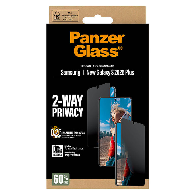 Kaljeno steklo UWF 2-Way Privacy z aplikatorjem za Samsung Galaxy S26+, Prozorna, PanzerGlass