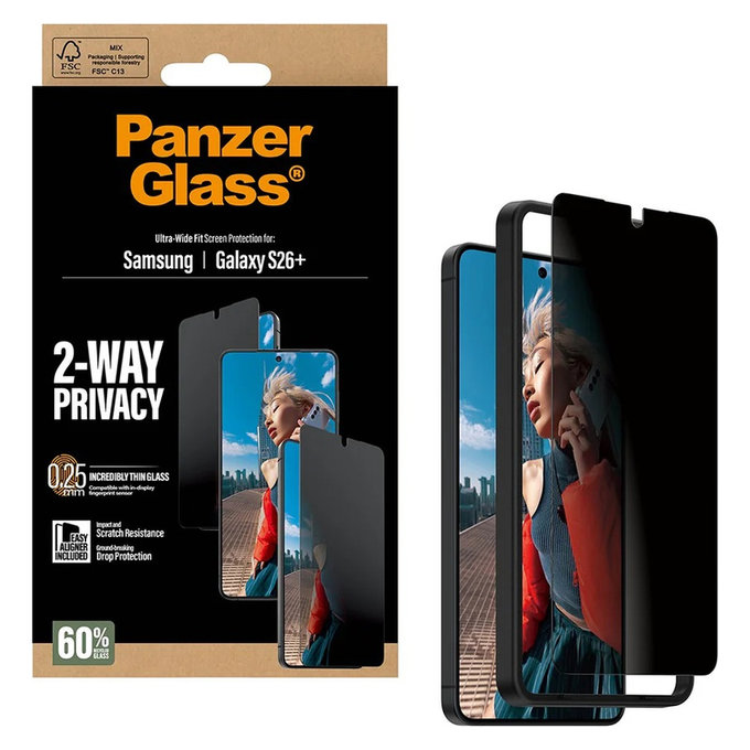 Kaljeno steklo UWF 2-Way Privacy z aplikatorjem za Samsung Galaxy S26+, Prozorna, PanzerGlass