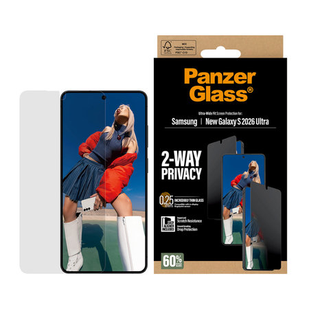 PanzerGlass - UWF 2-Way Privacy kaljeno steklo z aplikatorjem Samsung Galaxy S26 Ultra, prozorno