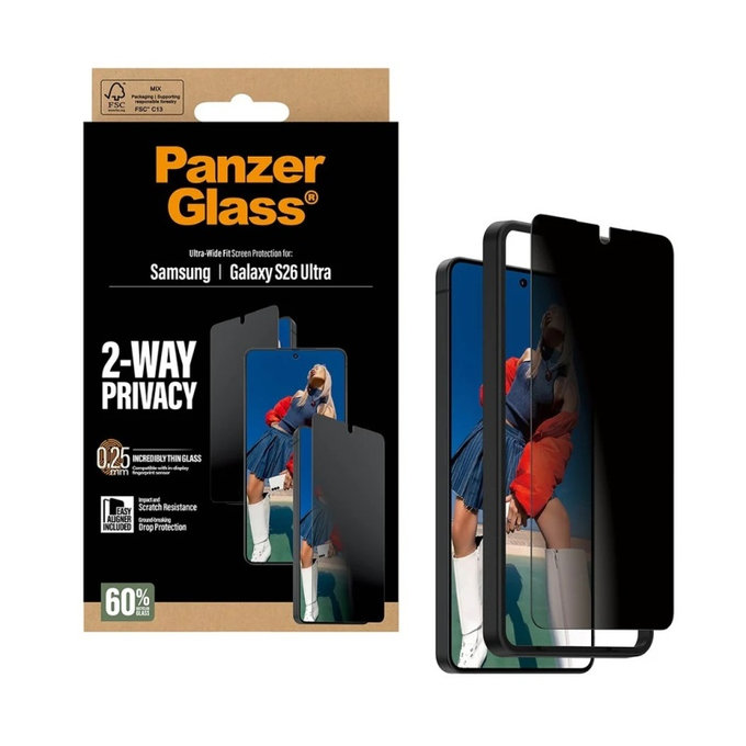 PanzerGlass - UWF 2-Way Privacy kaljeno steklo z aplikatorjem Samsung Galaxy S26 Ultra, prozorno
