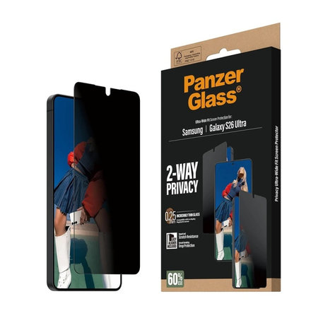 PanzerGlass - UWF 2-Way Privacy kaljeno steklo z aplikatorjem Samsung Galaxy S26 Ultra, prozorno