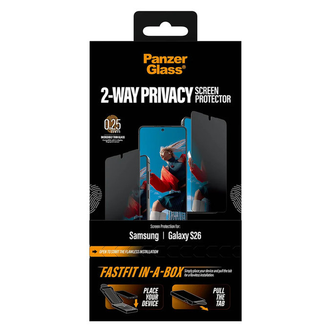 Kaljeno steklo UWF 2-Way Privacy s Fastfit In-A-Box za Samsung Galaxy S26, Prozorna, PanzerGlass