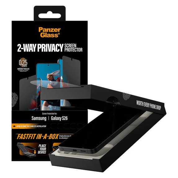 Kaljeno steklo UWF 2-Way Privacy s Fastfit In-A-Box za Samsung Galaxy S26, Prozorna, PanzerGlass