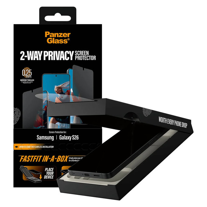 Kaljeno steklo UWF 2-Way Privacy s Fastfit In-A-Box za Samsung Galaxy S26, Prozorna, PanzerGlass