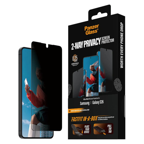 Kaljeno steklo UWF 2-Way Privacy s Fastfit In-A-Box za Samsung Galaxy S26, Prozorna, PanzerGlass