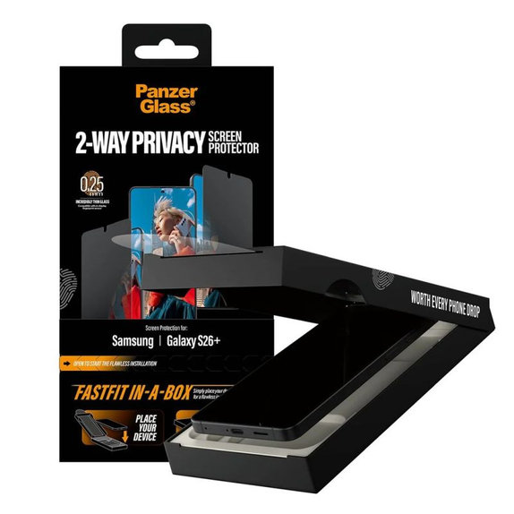 PanzerGlass - UWF 2-Way Privacy kaljeno steklo s FASTFIT In-A-Box za Samsung Galaxy S26+, prozorno