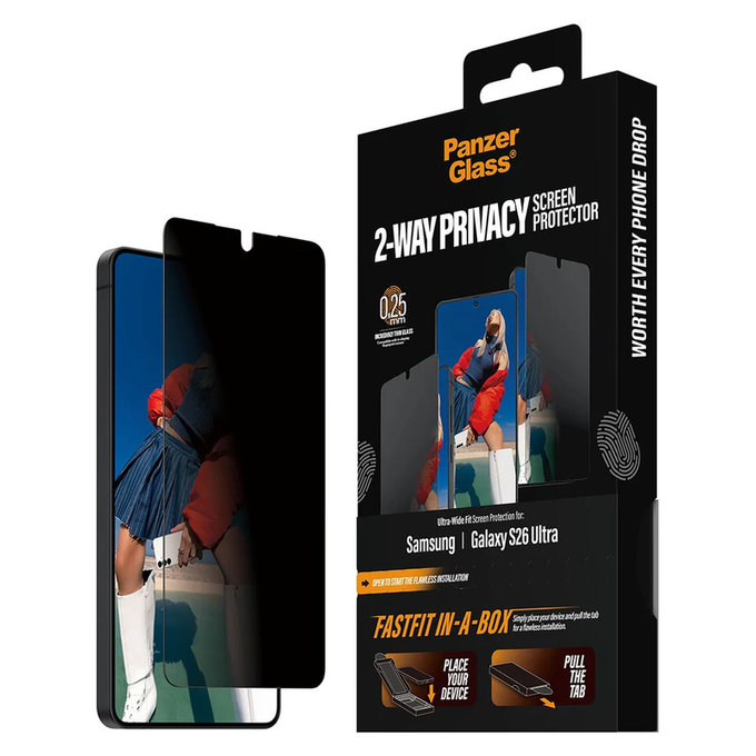 Kaljeno steklo UWF 2-Way Privacy s Fastfit In-A-Box za Samsung Galaxy S26 Ultra, Prozorna, PanzerGlass