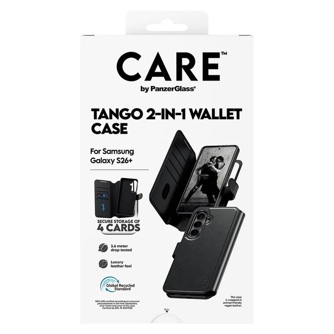 Ovitek Tango Wallet Two-In-One s QI za Samsung Galaxy S26+, Črna, PanzerGlass