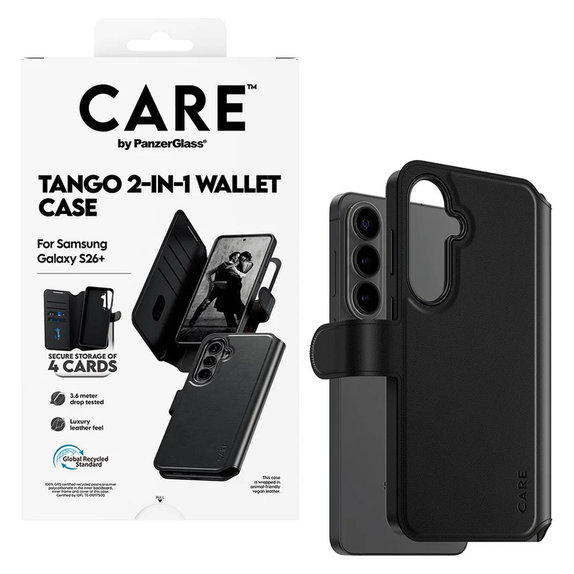 Ovitek Tango Wallet Two-In-One s QI za Samsung Galaxy S26+, Črna, PanzerGlass