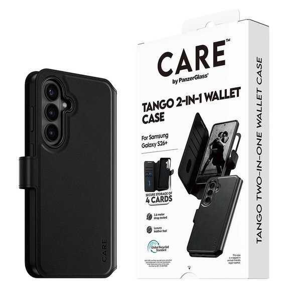 Ovitek Tango Wallet Two-In-One s QI za Samsung Galaxy S26+, Črna, PanzerGlass