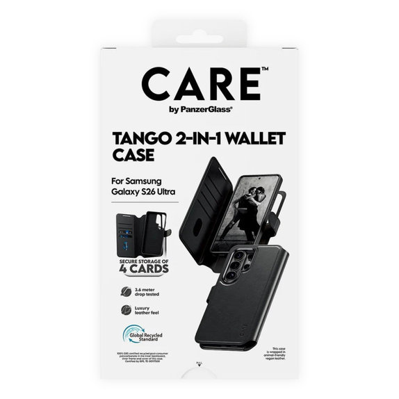 Ovitek Wallet Tango Two-In-One z QI za Samsung S26 Ultra, črna, CARE