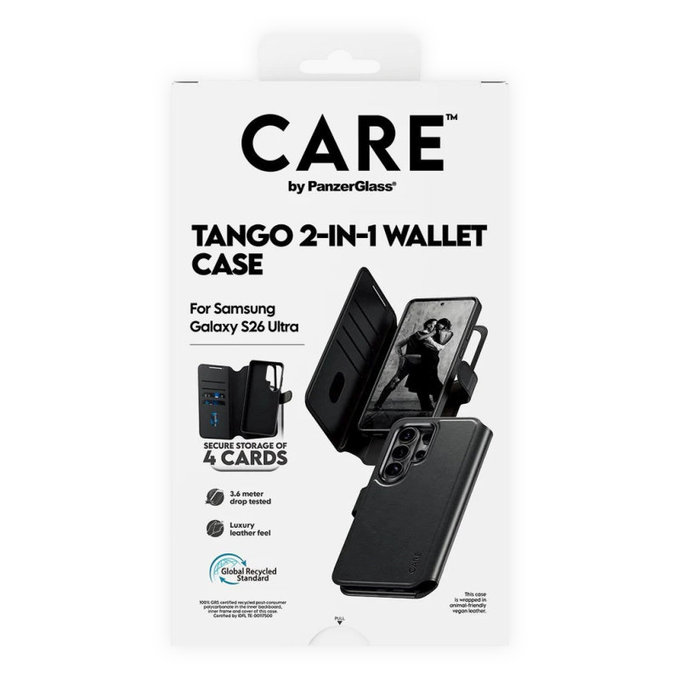 Ovitek Wallet Tango Two-In-One z QI za Samsung S26 Ultra, črna, CARE