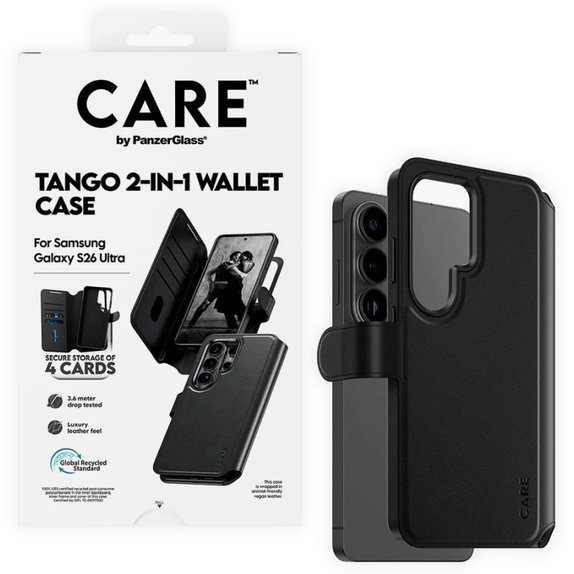 Ovitek Wallet Tango Two-In-One z QI za Samsung S26 Ultra, črna, CARE