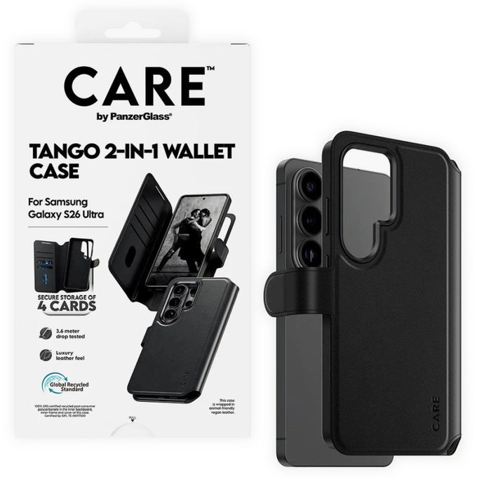 Ovitek Wallet Tango Two-In-One z QI za Samsung S26 Ultra, črna, CARE