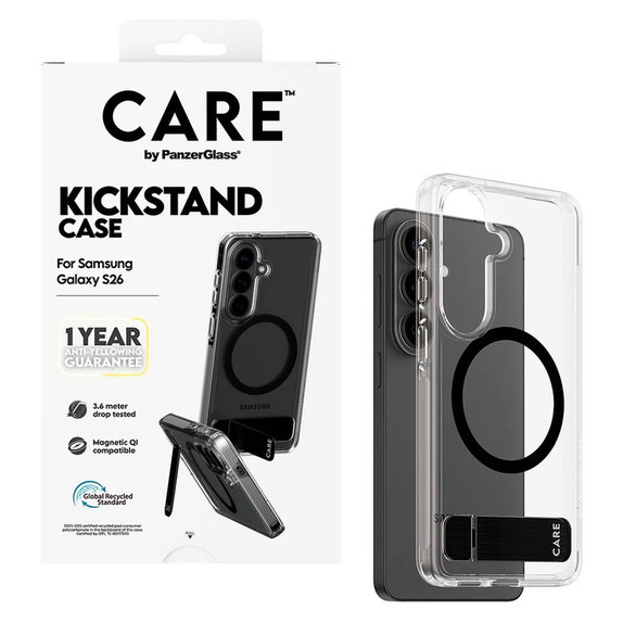 Ovitek Kickstand s črnim QI za Samsung Galaxy S26, Prozorna, PanzerGlass
