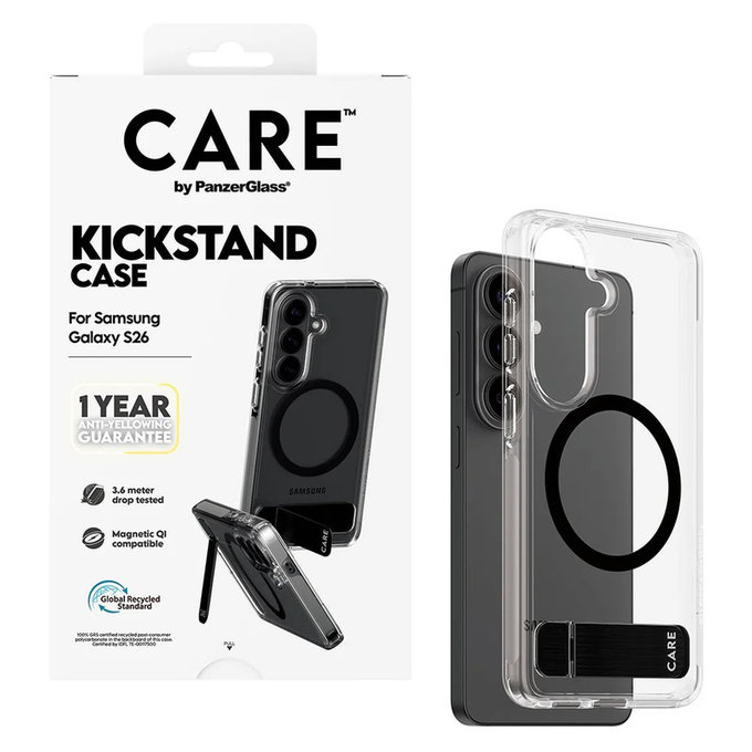 Ovitek Kickstand s črnim QI za Samsung Galaxy S26, Prozorna, PanzerGlass