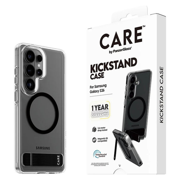 Ovitek Kickstand s črnim QI za Samsung Galaxy S26, Prozorna, PanzerGlass